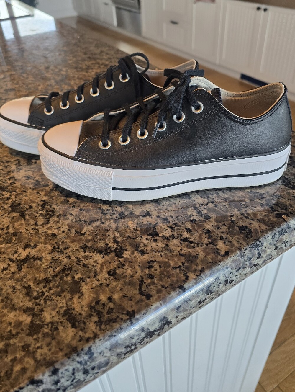 Black Genuine Leather Lift Platform Converse Low Top Chuck Taylor's